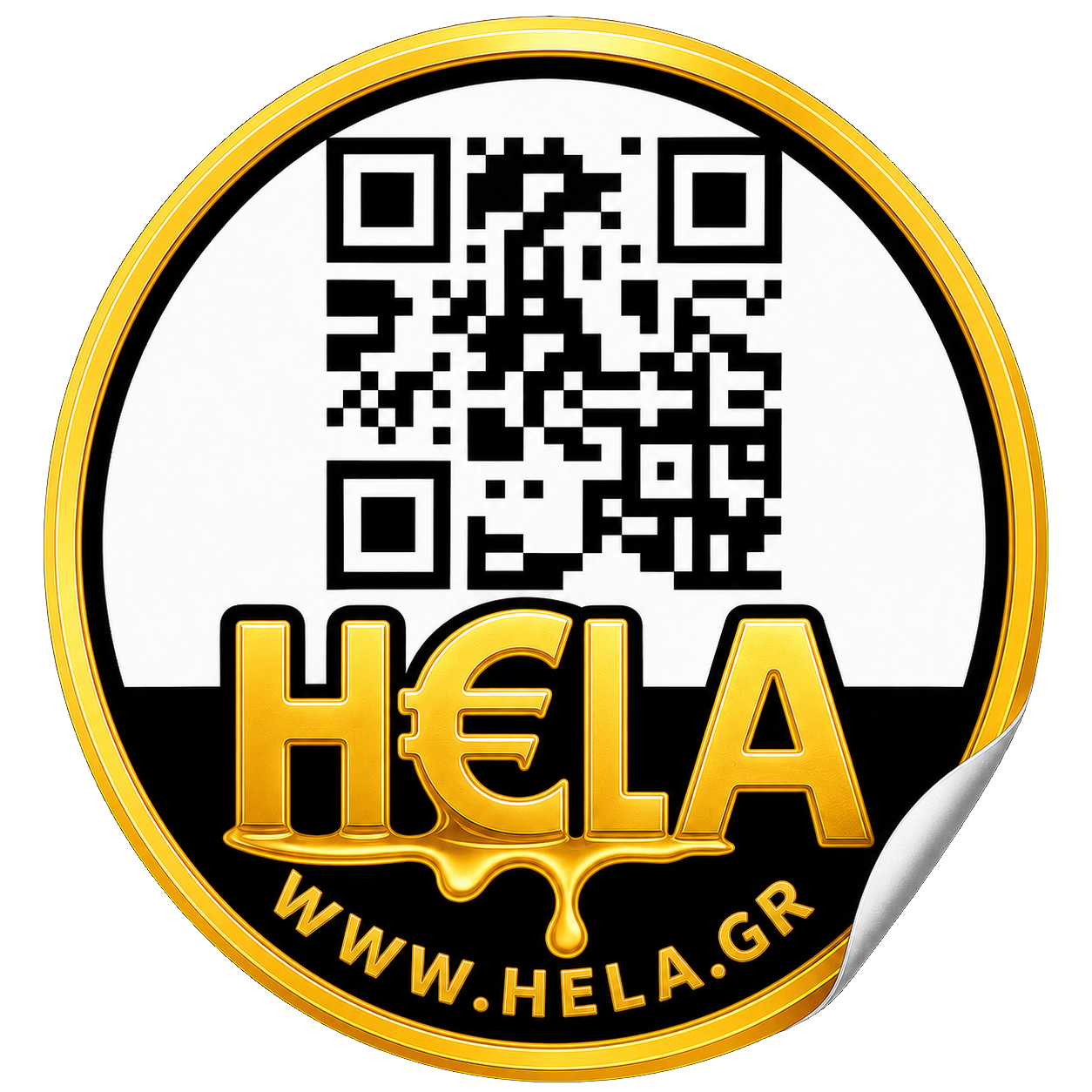 HELA gold sticker with QR code